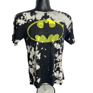Batman Shirt Mens Small Black Yellow Tie Dye Bleach DC Comics Superhero Tee